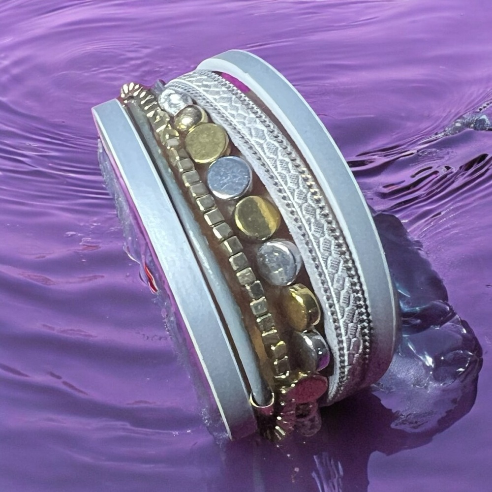 Boho Silver and Gold Multi-Layered Wrap Bracelet with Magnetic Closure - Picture 11 of 11